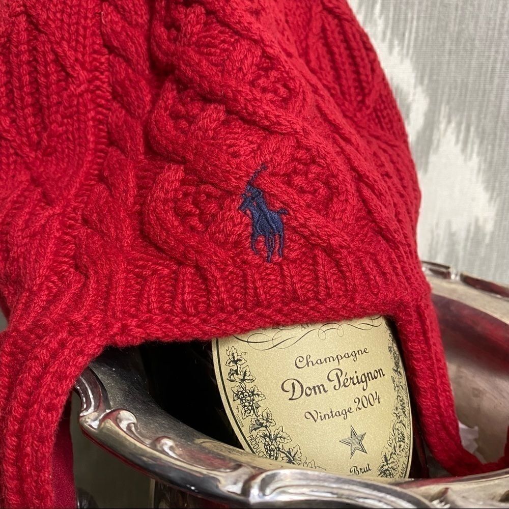 Ralph Lauren Red Lambswool Cable-knit Ski Cap